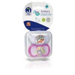 J Bimbi Breezy Happy Succhietto Silicone Trasparente/Rosa 2 Pezzi 4 Mesi+