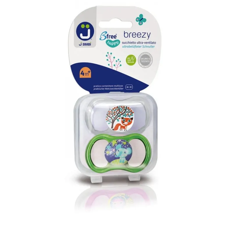 J Bimbi Breezy Happy Succhietto Silicone Trasparente/Verde 2 Pezzi 4 Mesi+