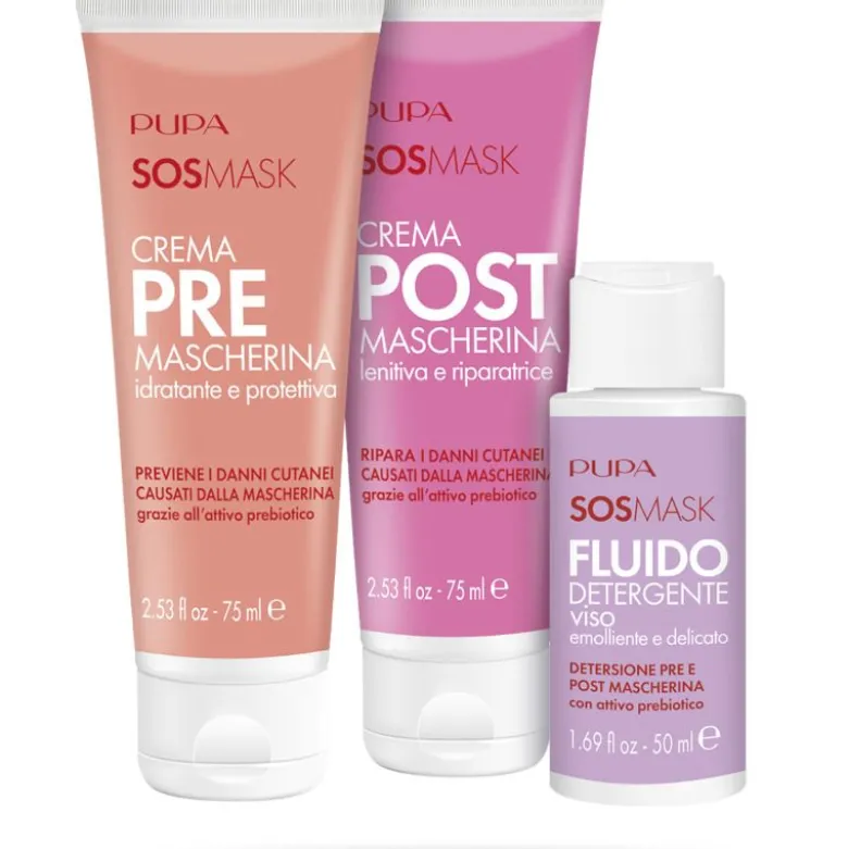 Kit Sos Mask Crema Pre Mascherina 75ml + Crema Post Mascherina 75ml + Fluido Detergente 50ml