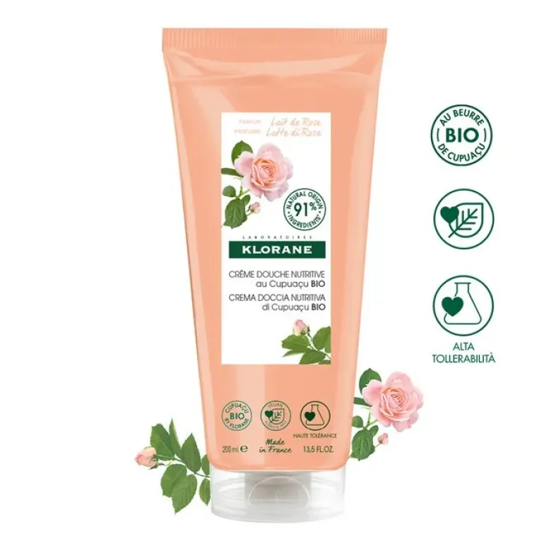 Klorane Crema doccia nutritiva al burro di Cupuacu BIO Profumazione LATTE DI ROSA 200ml