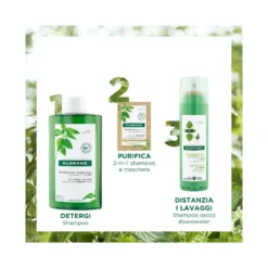 Klorane Shampoo maschera 2 in 1 Polvere all'Ortica BIO e all'Argilla cuoio capelluto grasso 24g