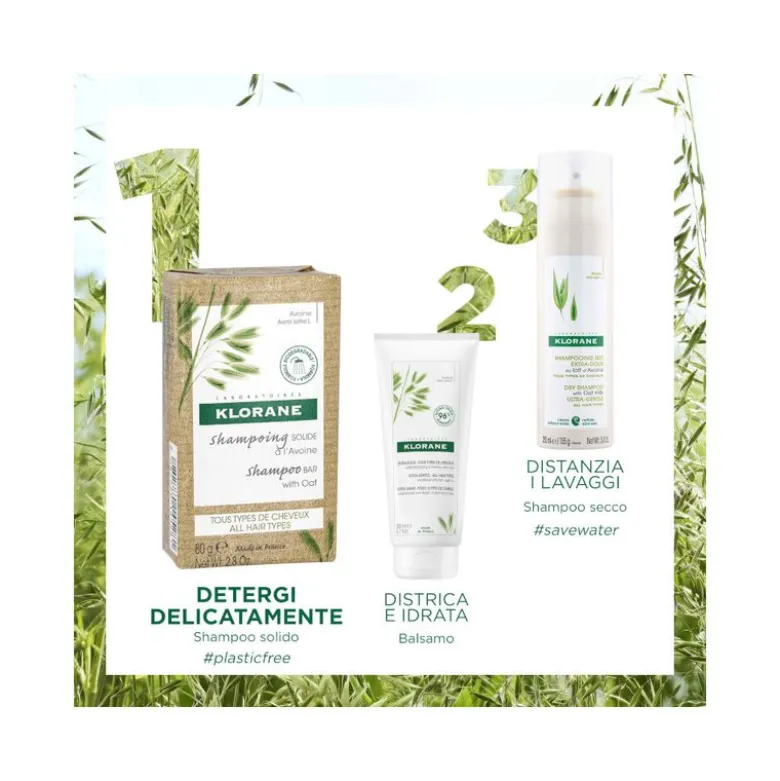 Klorane Shampoo solido all'Avena tutti i tipi di capelli 80g