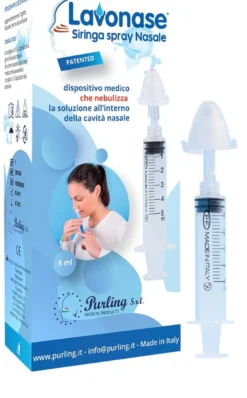 Lavonase siringa spray nasale 5 ml luer-lock con cappuccio+ugello nasale con raccordo luer-lock+perforatore con valvolanon ritorno con tappo