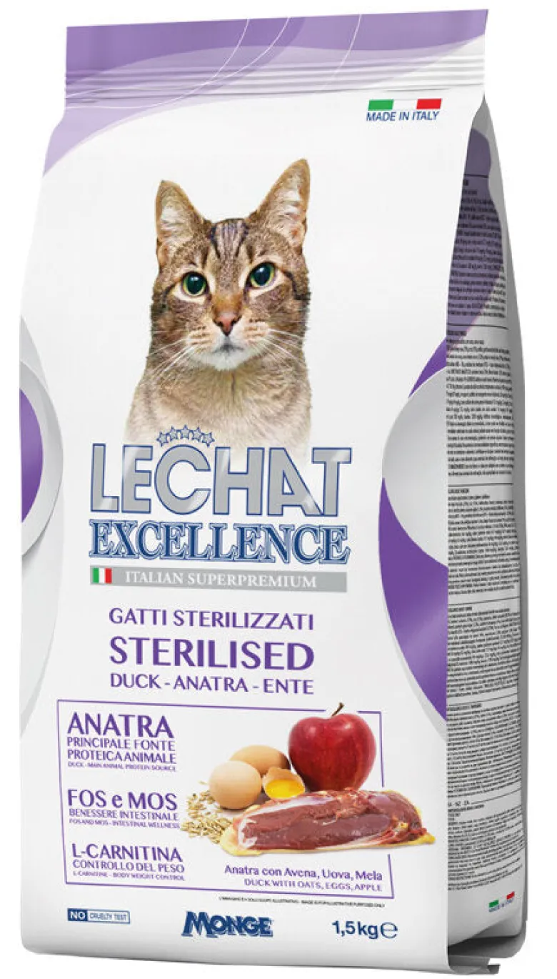 LeChat Excellence Sterilised Cibo Secco Anatra Per Gatti Adulti 1,5kg