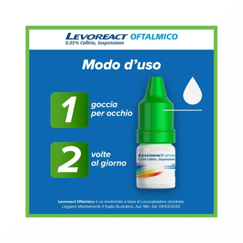 Levoreact Collirio Antistaminico per Occhi che Lacrimano e Congiuntivite Allergica