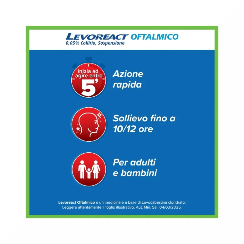 Levoreact Collirio Antistaminico per Occhi che Lacrimano e Congiuntivite Allergica