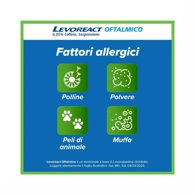 Levoreact Collirio Antistaminico per Occhi che Lacrimano e Congiuntivite Allergica