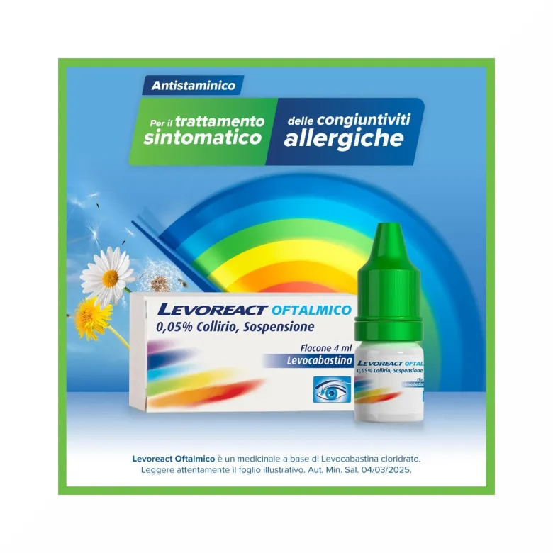 Levoreact Collirio Antistaminico per Occhi che Lacrimano e Congiuntivite Allergica