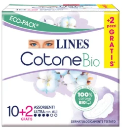 Lines Cotone Bio 12 Assorbenti Ultra Con Ali