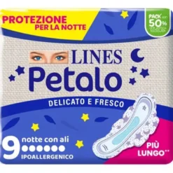 Lines Petalo Delicato e Fresco 9 Assorbenti Notte Con Ali