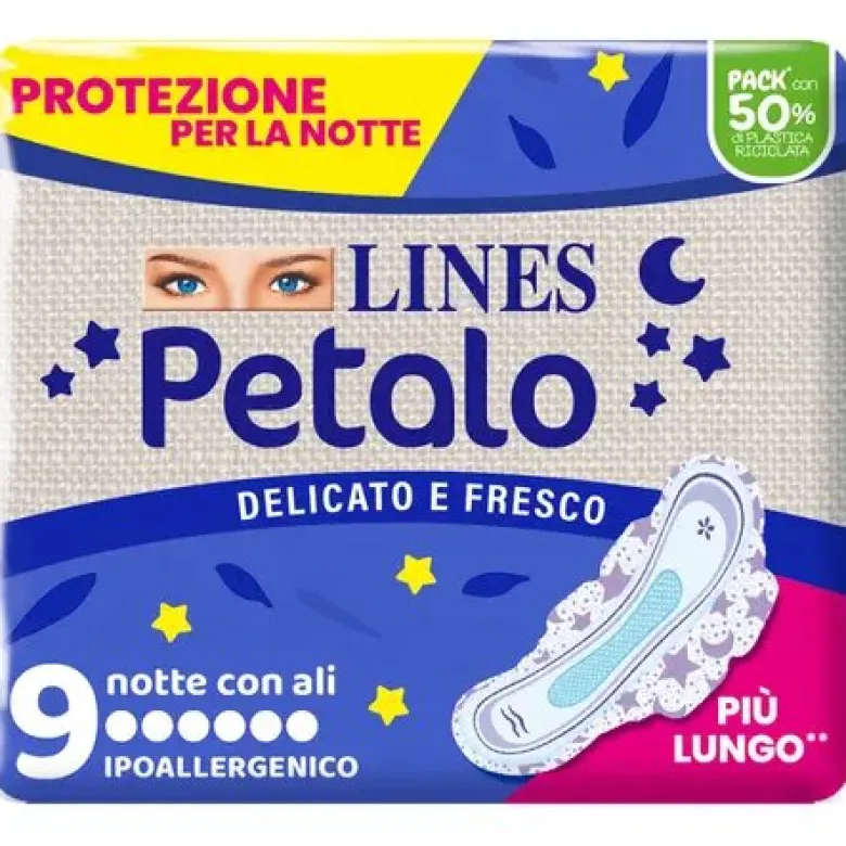 Lines Petalo Delicato e Fresco 9 Assorbenti Notte Con Ali