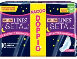 Lines Seta Ultra Assorbenti Notte Con Ali Pacco Doppio 16 Pezzi