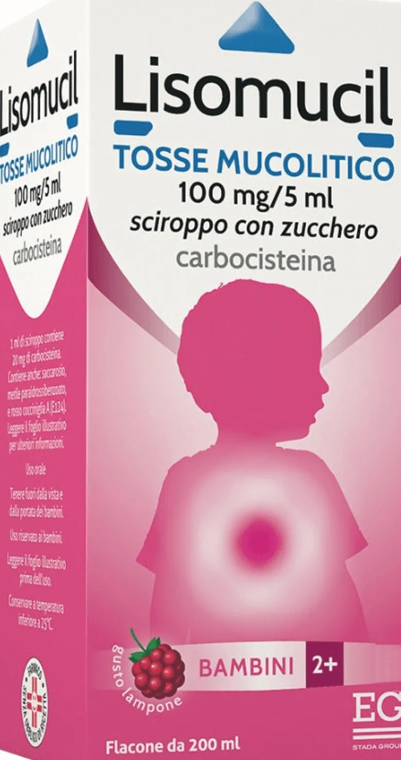 Lisomucil Bambini Sciroppo con zucchero 100 mg/5 ml gusto lampone 200ml