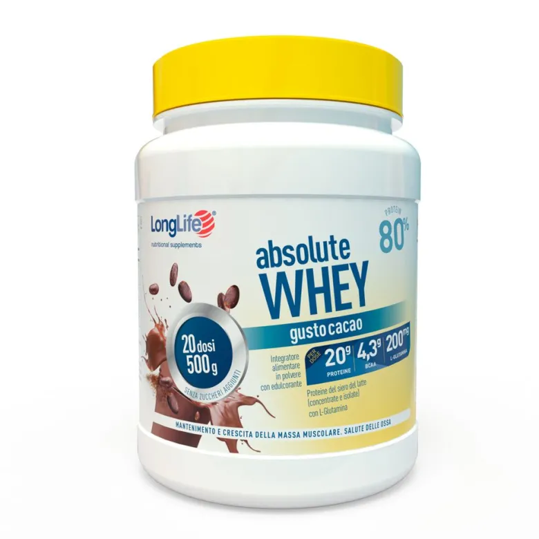 Longlife Absolute Whey Integratore di proteine gusto cacao 500g