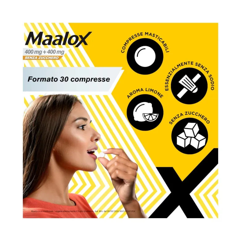 Maalox 400+400 Mg Contro Acidità di Stomaco Occasionale Senza Zucchero 30 cpr