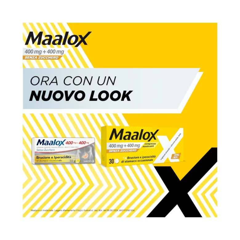 Maalox 400+400 Mg Contro Acidità di Stomaco Occasionale Senza Zucchero 30 cpr