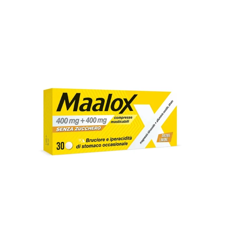 Maalox 400+400 Mg Contro Acidità di Stomaco Occasionale Senza Zucchero 30 cpr