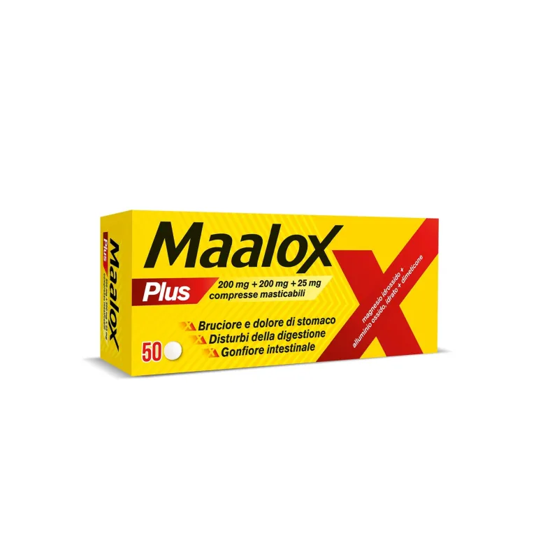 Maalox Plus Azione Rapida Contro Bruciore e Acidità di Stomaco 50 cpr