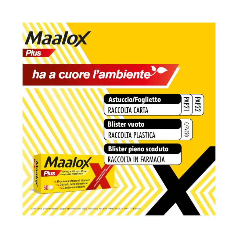 Maalox Plus Azione Rapida Contro Bruciore e Acidità di Stomaco 50 cpr
