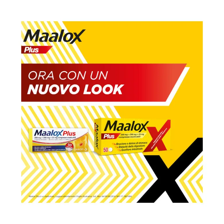 Maalox Plus Azione Rapida Contro Bruciore e Acidità di Stomaco 50 cpr
