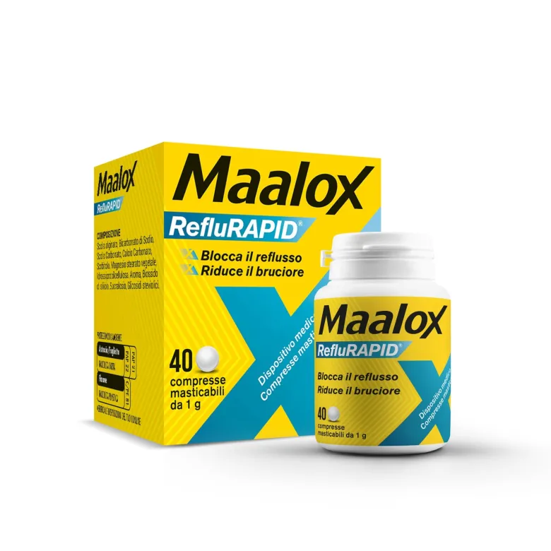 Maalox Reflurapid Blocca il Reflusso Neutralizza il Bruciore da Iperacidità 40 Compresse