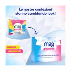 Mag Ricarica Integratore Alimentare Magnesio Pidolato, Magnesio Ossido e Vitamina B6, Stanchezza Mentale e Fisica 24 bustine