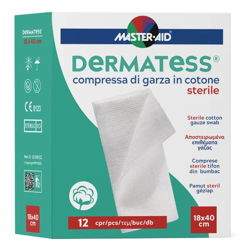 Master-Aid Garza Compressa Dermatess Cotone 18x40cm 12 Pezzi