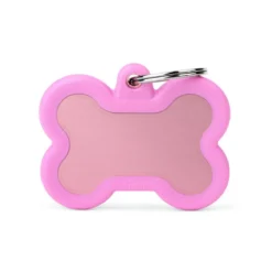 MedagliettaMyfamily  Hushtag Osso Alluminio RosaCon Gomma Rosa