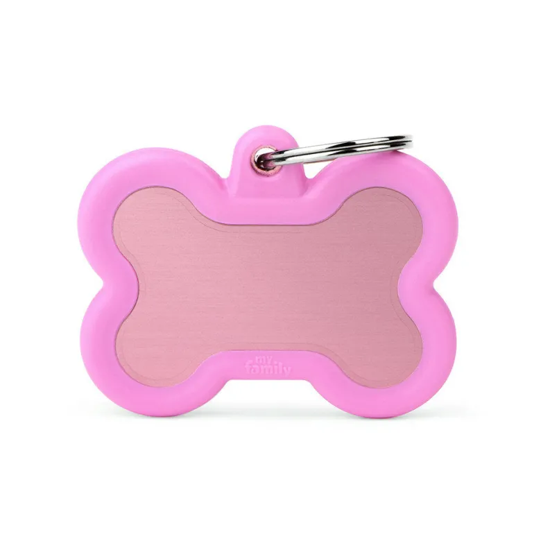 MedagliettaMyfamily Hushtag Osso Alluminio RosaCon Gomma Rosa