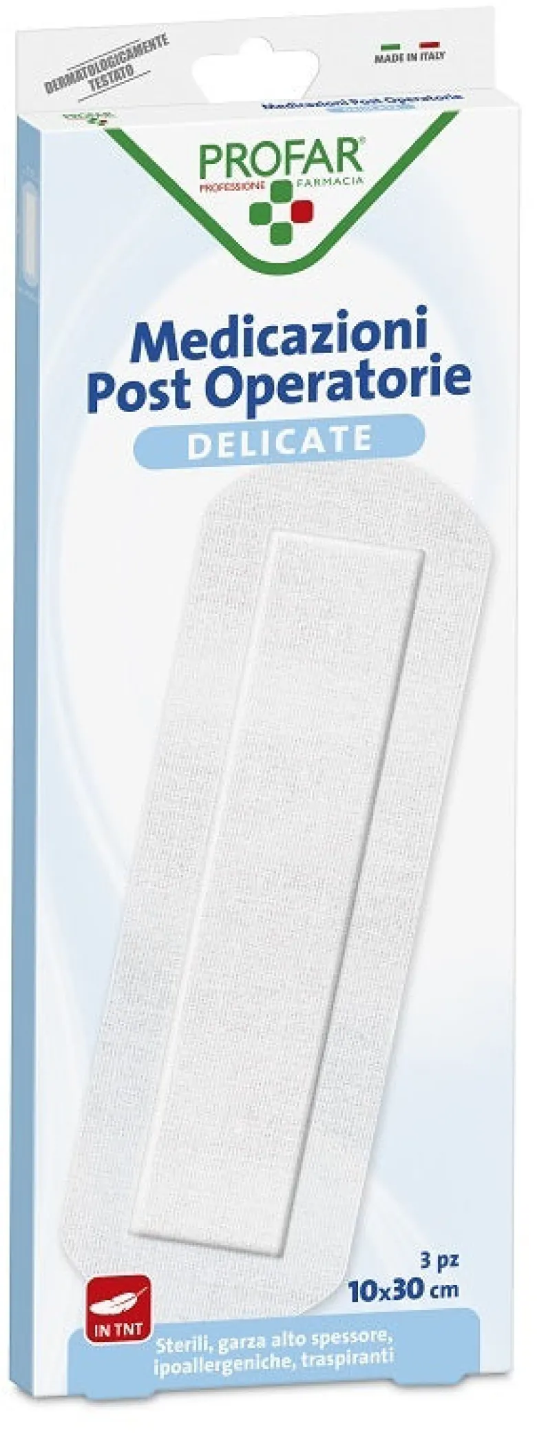 Medicazione Post Operatoria Sterile Garza Antiaderente 10x30 cm 3 Pezzi Profar