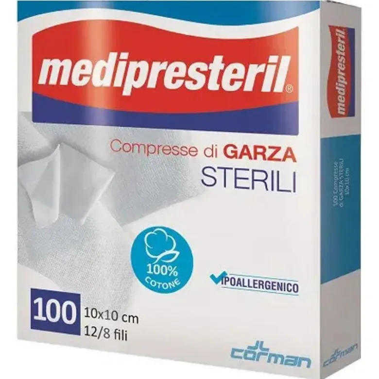 Medipresteril Compresse Di Garza Sterili 12/8 Fili 10x10cm 100 Pezzi