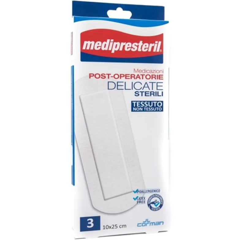 Medipresteril Medicazioni Post-Operatorie Delicate Sterili 10x25cm 3 pezzi