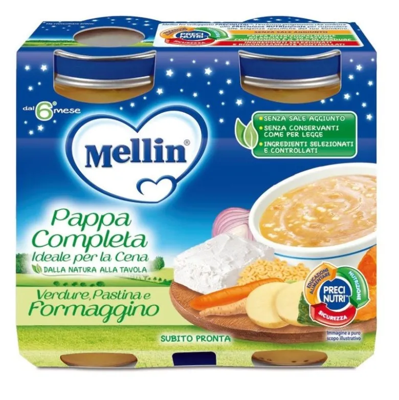 Mellin Cena Completa Pastina Verdure Formaggino 6 Mesi+ 2x200g