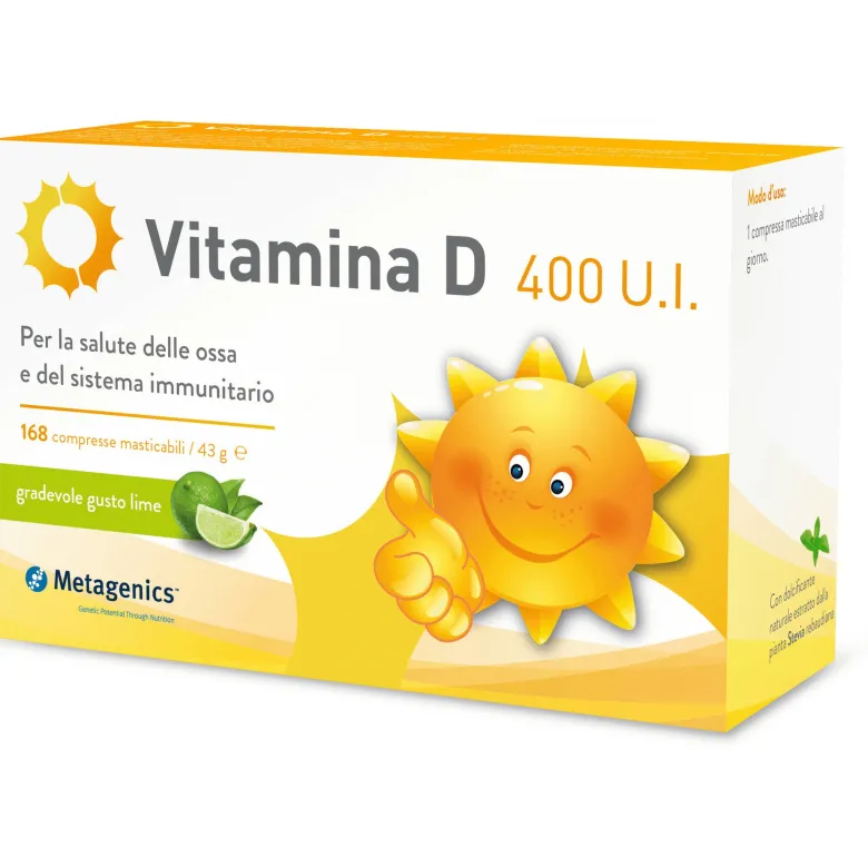 Metagenics Vitamina D 400 U.I salute delle ossa e del sistema immunitario 168 compresse masticabili