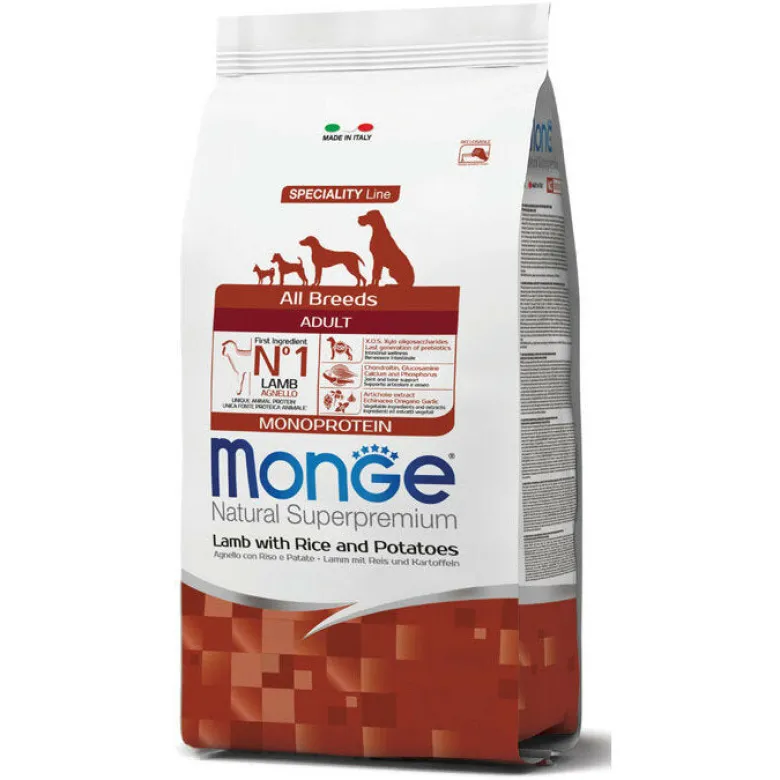 Monge Agnello Riso E Patate Cibo Secco Per Cani Adulti Sacco 2,5 Kg