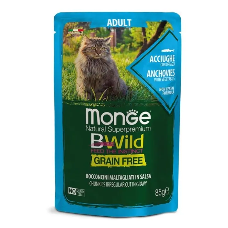 Monge B Wild Grain Free Acciughe Con Ortaggi Cibo Umido Per Gatti Adulti 85g