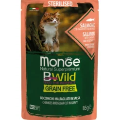 Monge B Wild Grain Free Salmone Gamberetti Con Ortaggi Cibo Umido Per Gatti Sterilizzati 85g