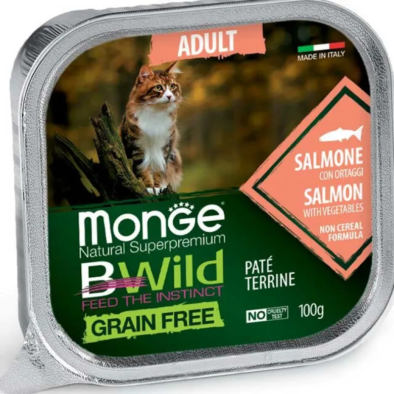 Monge B Wild Grain Free Salmone Con Ortaggi Cibo Umido Per Gatti Adulti 100g
