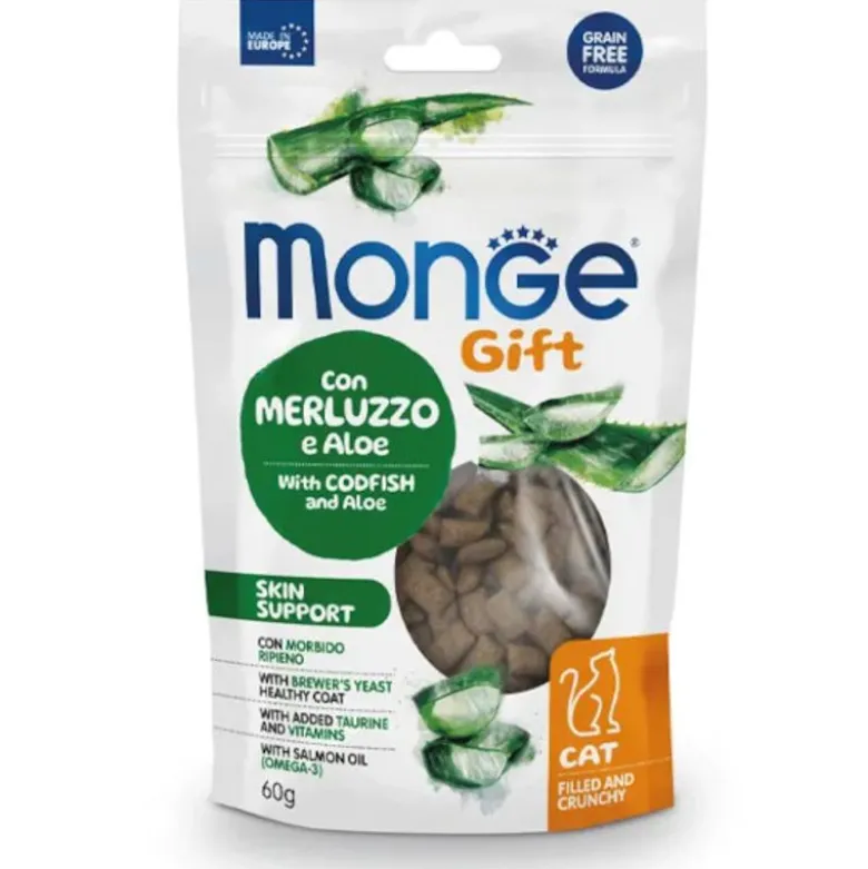 Monge Filled And Crunchy Skin Support Snack Per Gatti Merluzzo E Aloe 60g