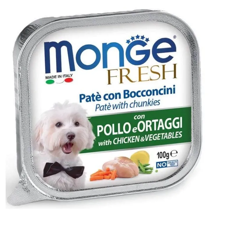 Monge Fresh Paté Bocconcini Con Pollo E Verdure Cibo Umido Per Cani Adulti 100g