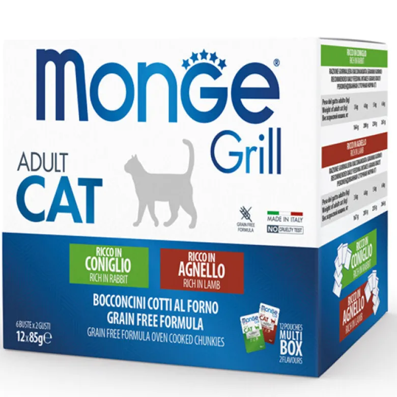 Monge Grill Adult Multibox Mix Coniglio Agnello Cibo Umido Per Gatti Adulti 12 Bustine