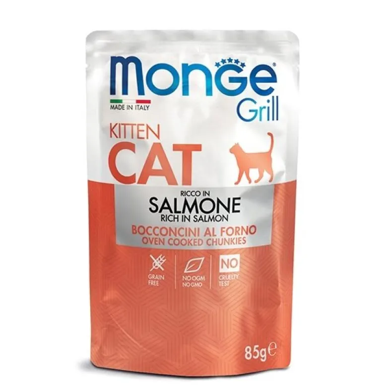Monge Grill Kitten Ricco in Salmone Cibo Umido Per Gatti Cuccioli 85g