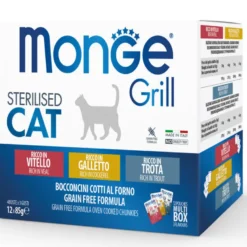Monge Grill Sterilised Multibox Mix Vitello Galletto Trota Per Gatti Sterilizzati 12 Bustine