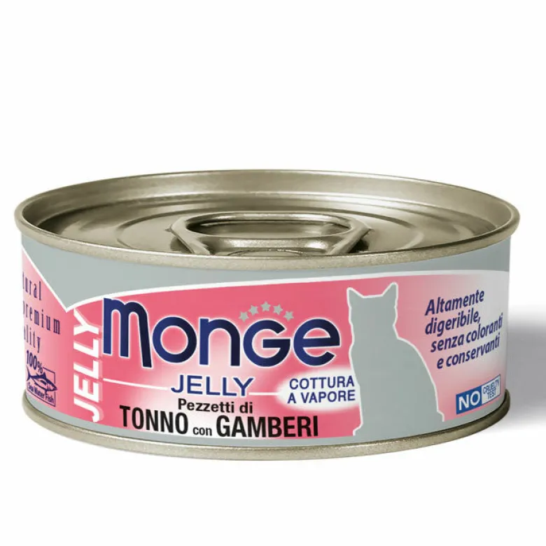 Monge Jelly Pezzetti Di Tonno Del Pacifico E Gamberi Cibo Umido Per Gatti Adulti 80g