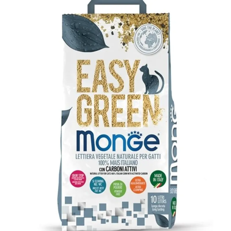 Monge Lettiera Easy Green Mais 10L con Carboni Attivi per Gatti