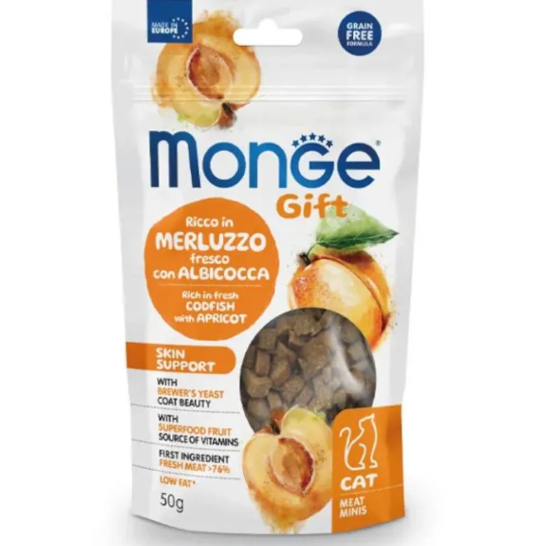 Monge Meat Minis Skin Support Snacks Per Gatti Merluzzo Fresco Con Albicocca 50g