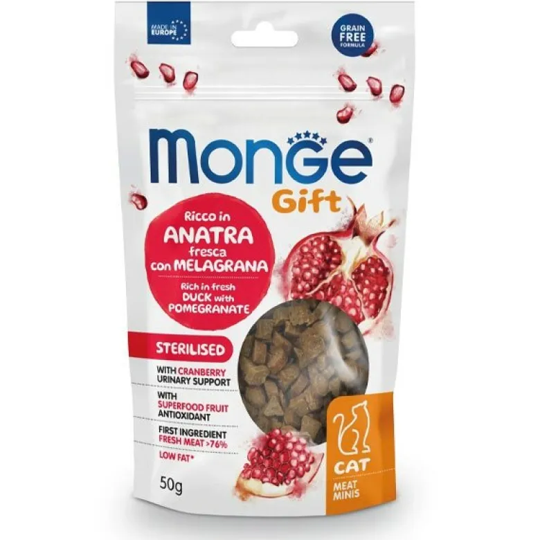 Monge Meat Minis Sterilised Snacks Per Gatti Anatra Fresca Con Melagrana 50g