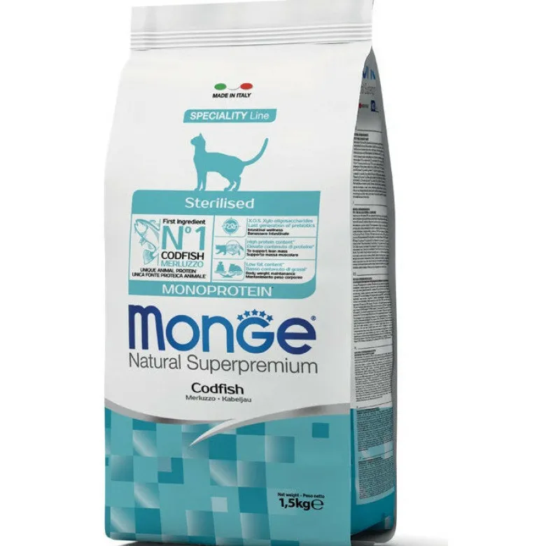 Monge Merluzzo Monoprotein Cibo Secco Gatti Adulti Sterilizzati Sacco 1,5 Kg