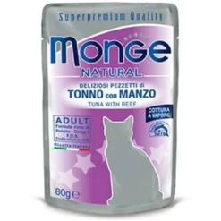 Monge Natural Superpremium Cotti A Vapore Tonno E Manzo Cibo Umido Per Gatti Adulti 80g