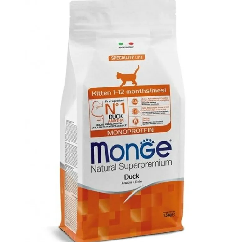 Monge Natural Superpremium Monoprotein Anatra Cibo Secco Per Gattini Sacco 1,5Kg